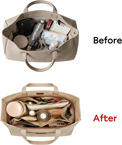 Purse Organizer Insert for Tote Bag, 12.99 Inch Satin Bag Organizer, Multi Pocket Handbag Organizer for Everyday Totes