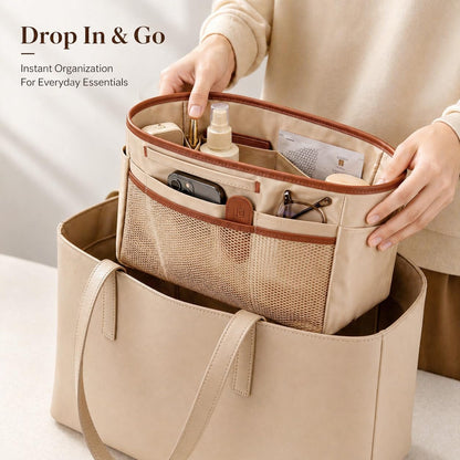 Purse Organizer Insert for Tote Bag, 12.99 Inch Satin Bag Organizer, Multi Pocket Handbag Organizer for Everyday Totes