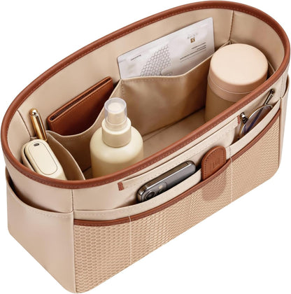 Purse Organizer Insert for Tote Bag, 12.99 Inch Satin Bag Organizer, Multi Pocket Handbag Organizer for Everyday Totes