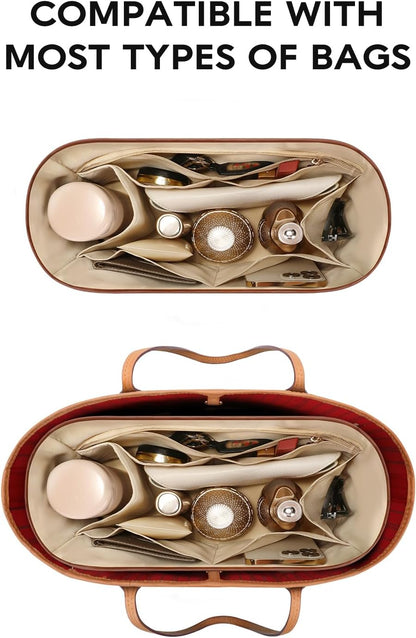Purse Organizer Insert for Tote Bag, 12.99 Inch Satin Bag Organizer, Multi Pocket Handbag Organizer for Everyday Totes