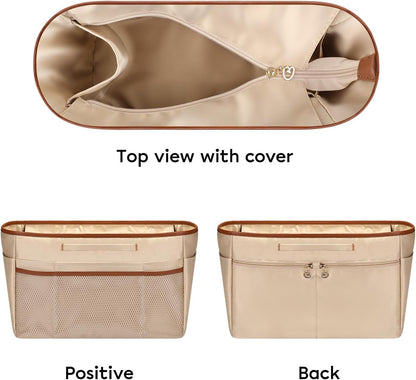 Purse Organizer Insert for Tote Bag, 12.99 Inch Satin Bag Organizer, Multi Pocket Handbag Organizer for Everyday Totes