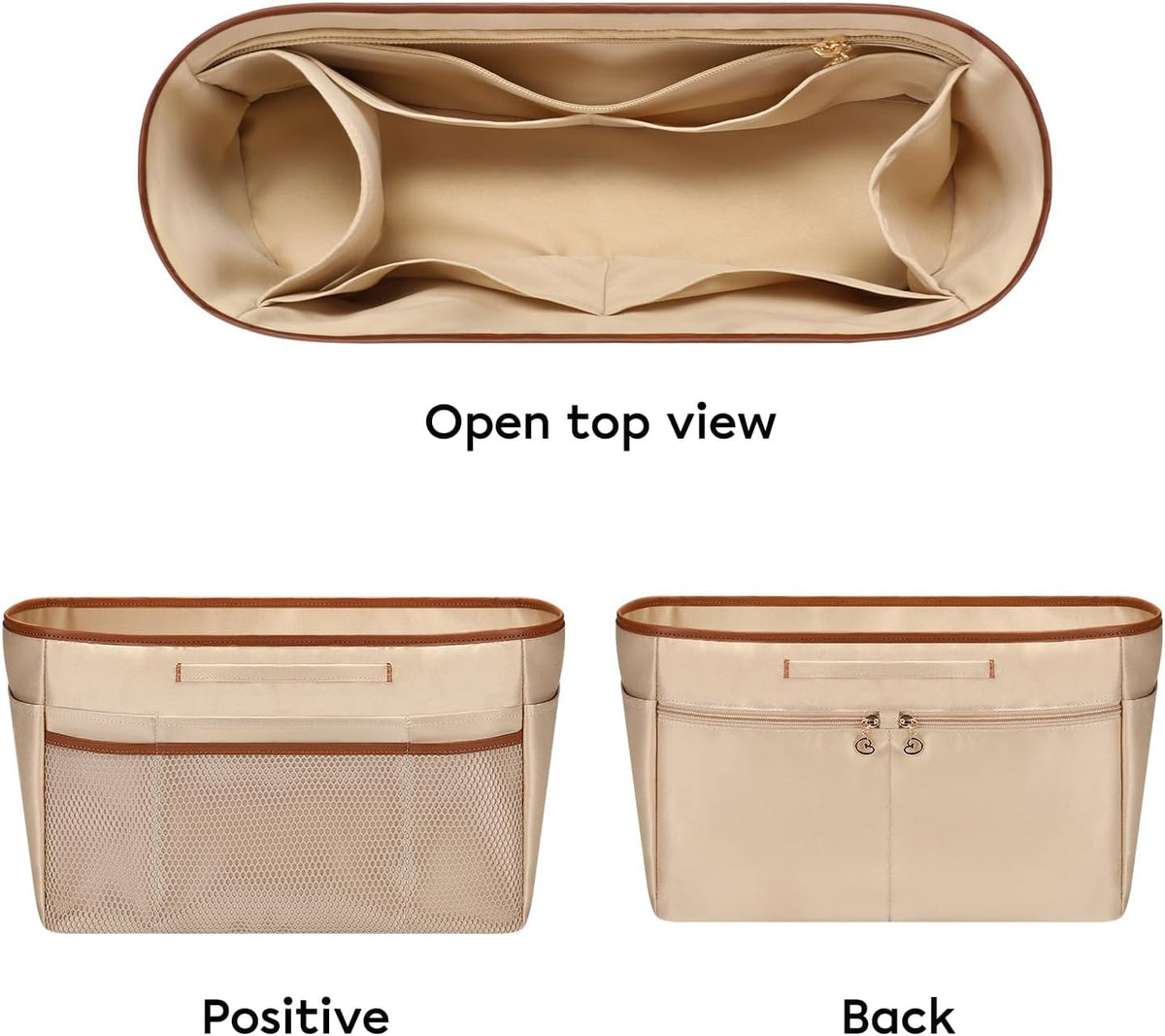 Purse Organizer Insert for Tote Bag, 12.99 Inch Satin Bag Organizer, Multi Pocket Handbag Organizer for Everyday Totes