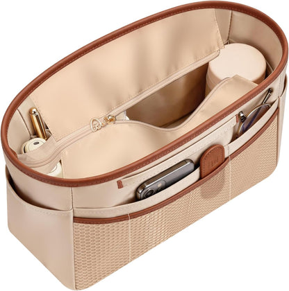 Purse Organizer Insert for Tote Bag, 12.99 Inch Satin Bag Organizer, Multi Pocket Handbag Organizer for Everyday Totes