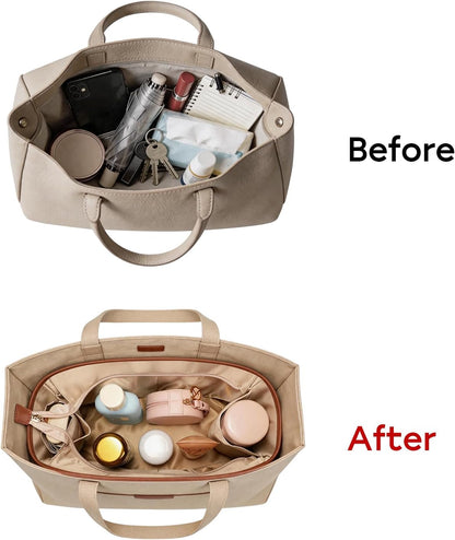 Purse Organizer Insert for Tote Bag, 12.99 Inch Satin Bag Organizer, Multi Pocket Handbag Organizer for Everyday Totes