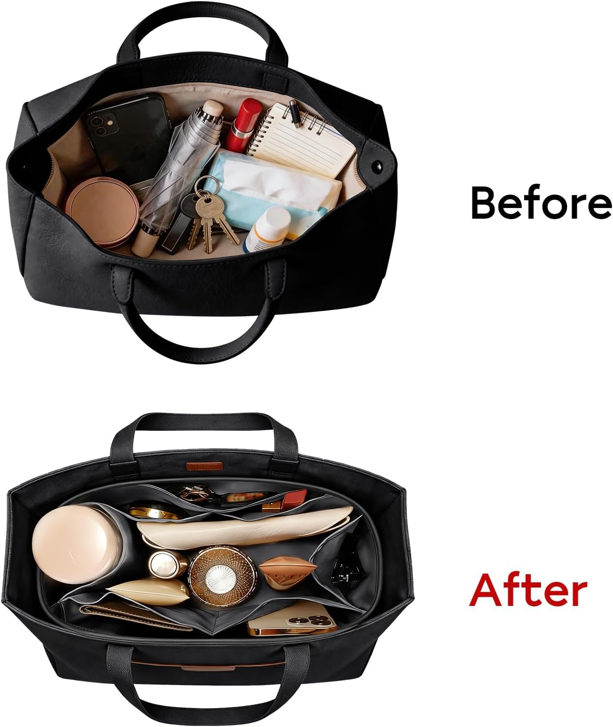 Purse Organizer Insert for Tote Bag, 12.99 Inch Satin Bag Organizer, Multi Pocket Handbag Organizer for Everyday Totes