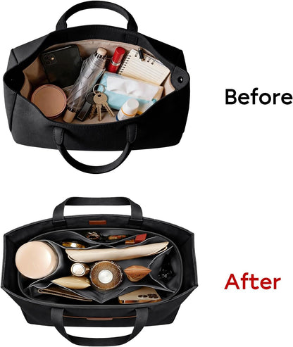 Purse Organizer Insert for Tote Bag, 12.99 Inch Satin Bag Organizer, Multi Pocket Handbag Organizer for Everyday Totes