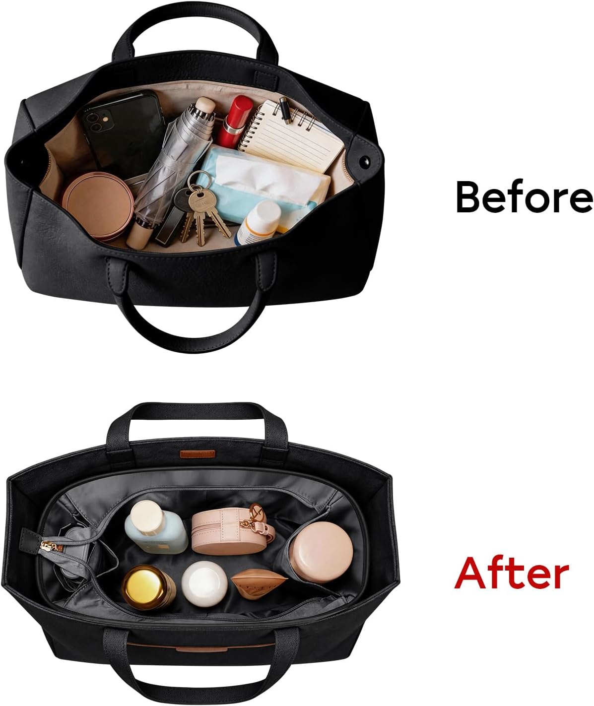 Purse Organizer Insert for Tote Bag, 12.99 Inch Satin Bag Organizer, Multi Pocket Handbag Organizer for Everyday Totes
