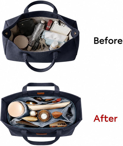 Purse Organizer Insert for Tote Bag, 12.99 Inch Satin Bag Organizer, Multi Pocket Handbag Organizer for Everyday Totes