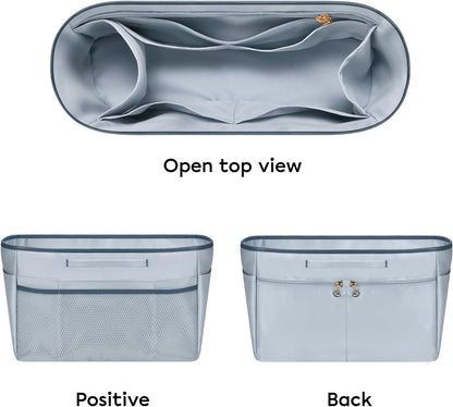 Purse Organizer Insert for Tote Bag, 12.99 Inch Satin Bag Organizer, Multi Pocket Handbag Organizer for Everyday Totes