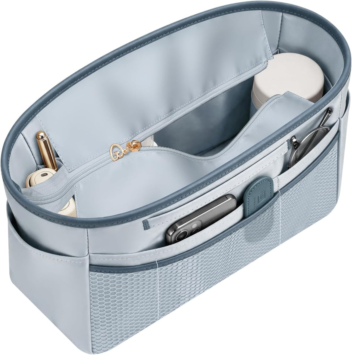 Purse Organizer Insert for Tote Bag, 12.99 Inch Satin Bag Organizer, Multi Pocket Handbag Organizer for Everyday Totes
