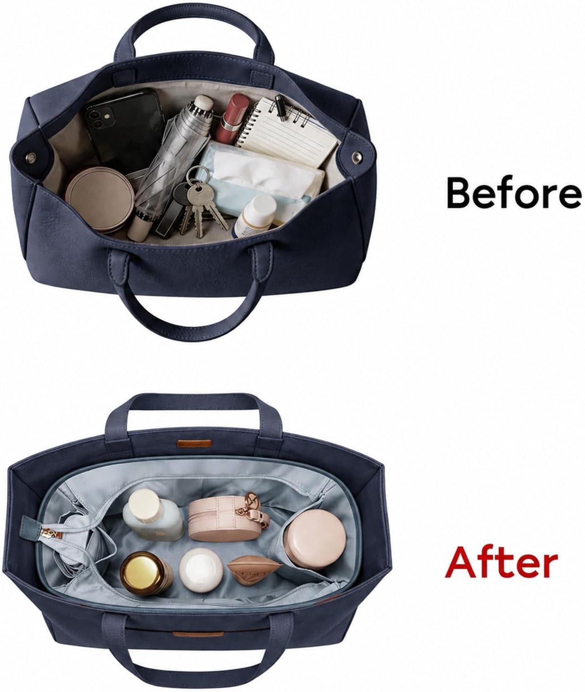 Purse Organizer Insert for Tote Bag, 12.99 Inch Satin Bag Organizer, Multi Pocket Handbag Organizer for Everyday Totes