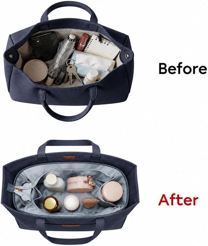 Purse Organizer Insert for Tote Bag, 12.99 Inch Satin Bag Organizer, Multi Pocket Handbag Organizer for Everyday Totes