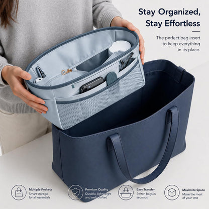 Purse Organizer Insert for Tote Bag, 12.99 Inch Satin Bag Organizer, Multi Pocket Handbag Organizer for Everyday Totes