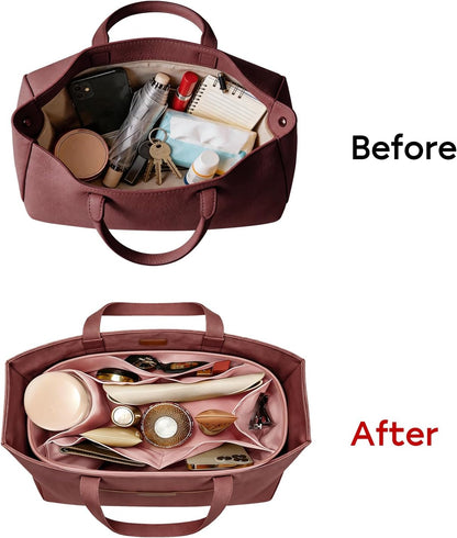 Purse Organizer Insert for Tote Bag, 12.99 Inch Satin Bag Organizer, Multi Pocket Handbag Organizer for Everyday Totes