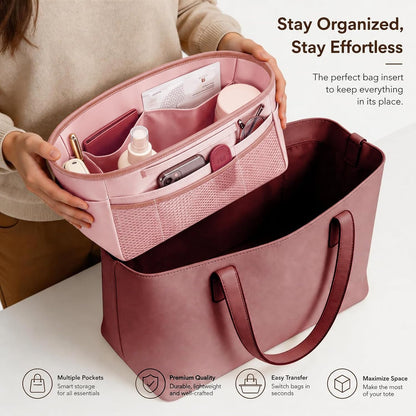 Purse Organizer Insert for Tote Bag, 12.99 Inch Satin Bag Organizer, Multi Pocket Handbag Organizer for Everyday Totes