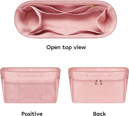 Purse Organizer Insert for Tote Bag, 12.99 Inch Satin Bag Organizer, Multi Pocket Handbag Organizer for Everyday Totes