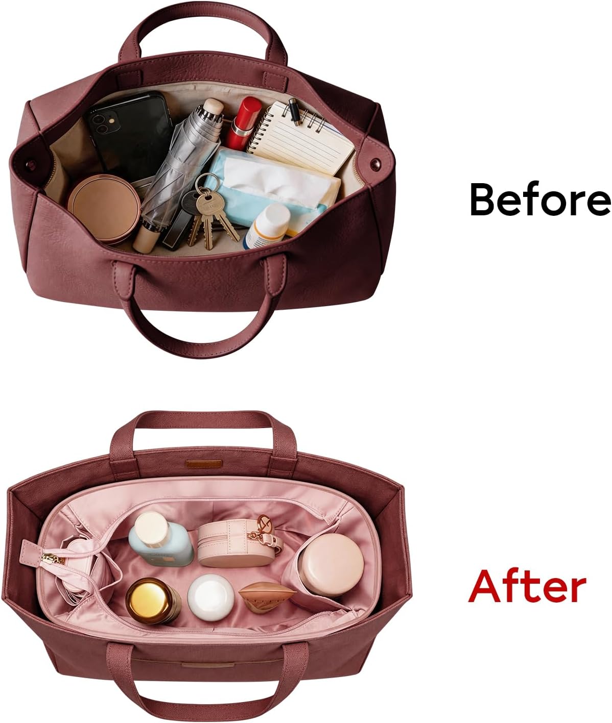 Purse Organizer Insert for Tote Bag, 12.99 Inch Satin Bag Organizer, Multi Pocket Handbag Organizer for Everyday Totes