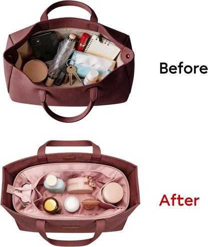 Purse Organizer Insert for Tote Bag, 12.99 Inch Satin Bag Organizer, Multi Pocket Handbag Organizer for Everyday Totes