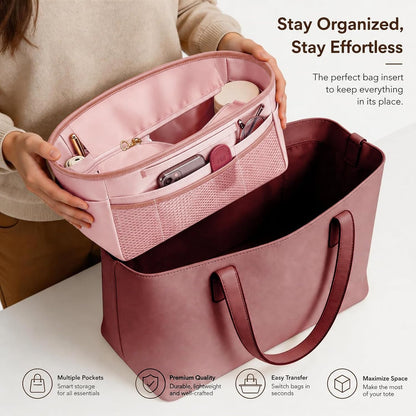 Purse Organizer Insert for Tote Bag, 12.99 Inch Satin Bag Organizer, Multi Pocket Handbag Organizer for Everyday Totes