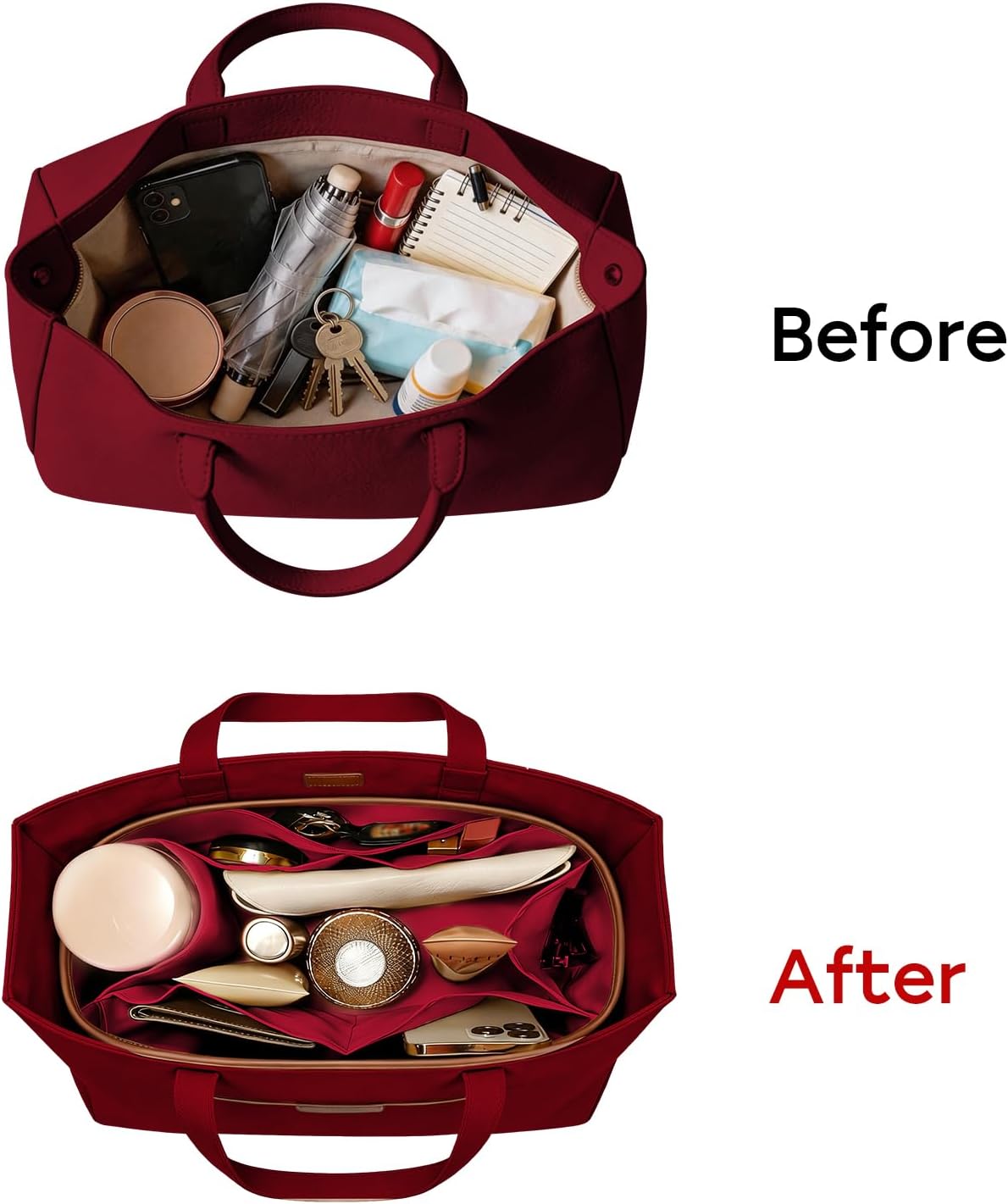 Purse Organizer Insert for Tote Bag, 12.99 Inch Satin Bag Organizer, Multi Pocket Handbag Organizer for Everyday Totes
