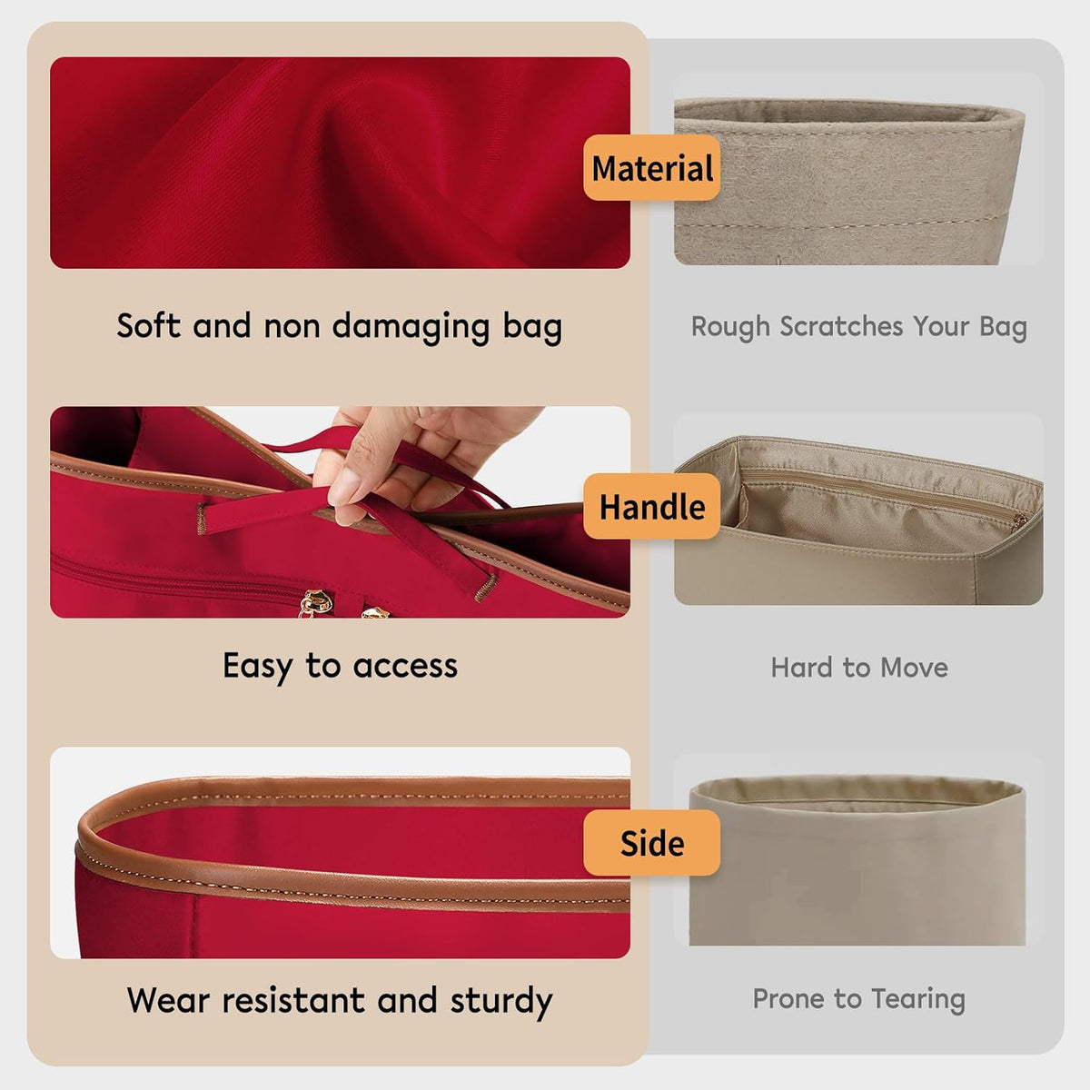 Purse Organizer Insert for Tote Bag, 12.99 Inch Satin Bag Organizer, Multi Pocket Handbag Organizer for Everyday Totes