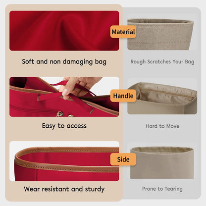Purse Organizer Insert for Tote Bag, 12.99 Inch Satin Bag Organizer, Multi Pocket Handbag Organizer for Everyday Totes