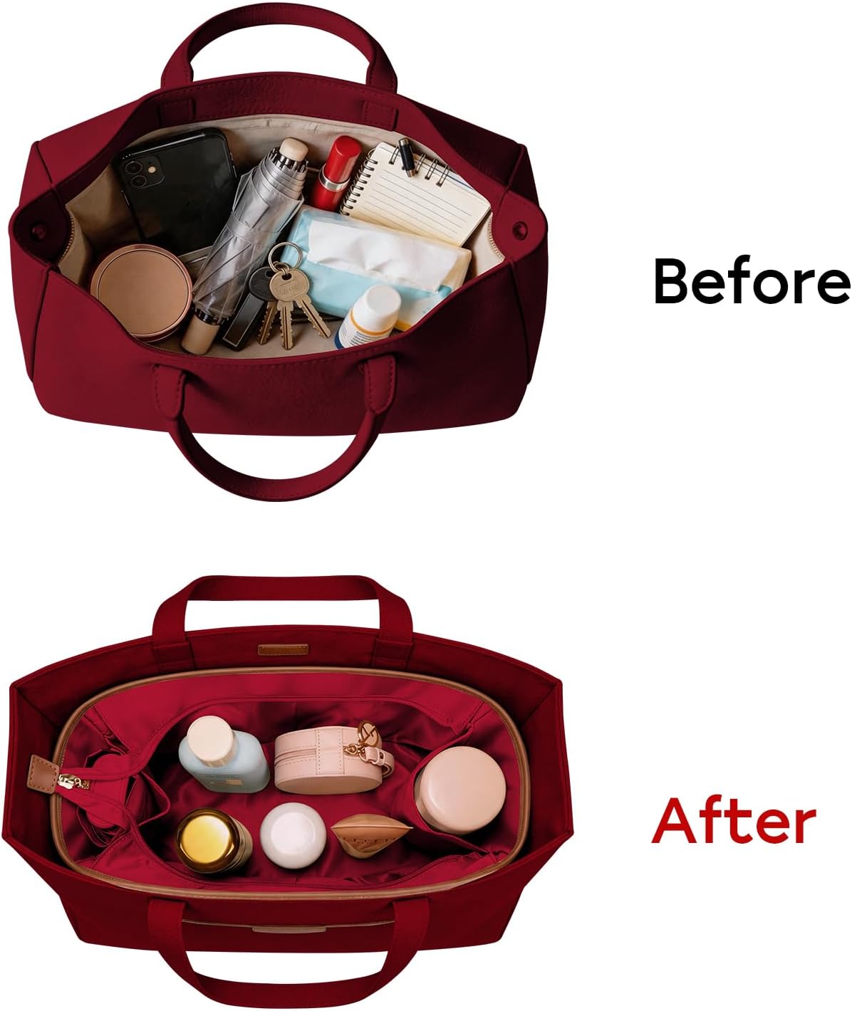 Purse Organizer Insert for Tote Bag, 12.99 Inch Satin Bag Organizer, Multi Pocket Handbag Organizer for Everyday Totes