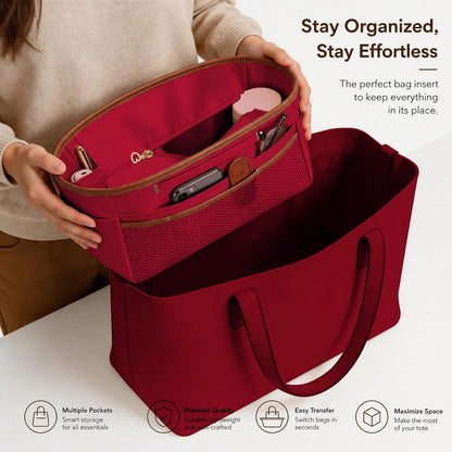 Purse Organizer Insert for Tote Bag, 12.99 Inch Satin Bag Organizer, Multi Pocket Handbag Organizer for Everyday Totes