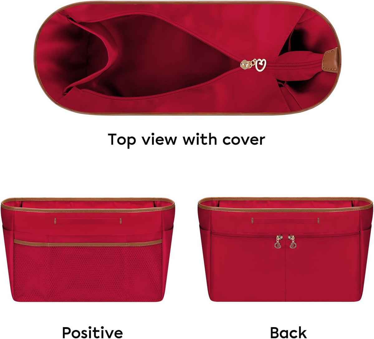 Purse Organizer Insert for Tote Bag, 12.99 Inch Satin Bag Organizer, Multi Pocket Handbag Organizer for Everyday Totes