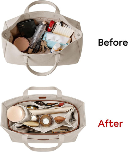 Purse Organizer Insert for Tote Bag, 12.99 Inch Satin Bag Organizer, Multi Pocket Handbag Organizer for Everyday Totes
