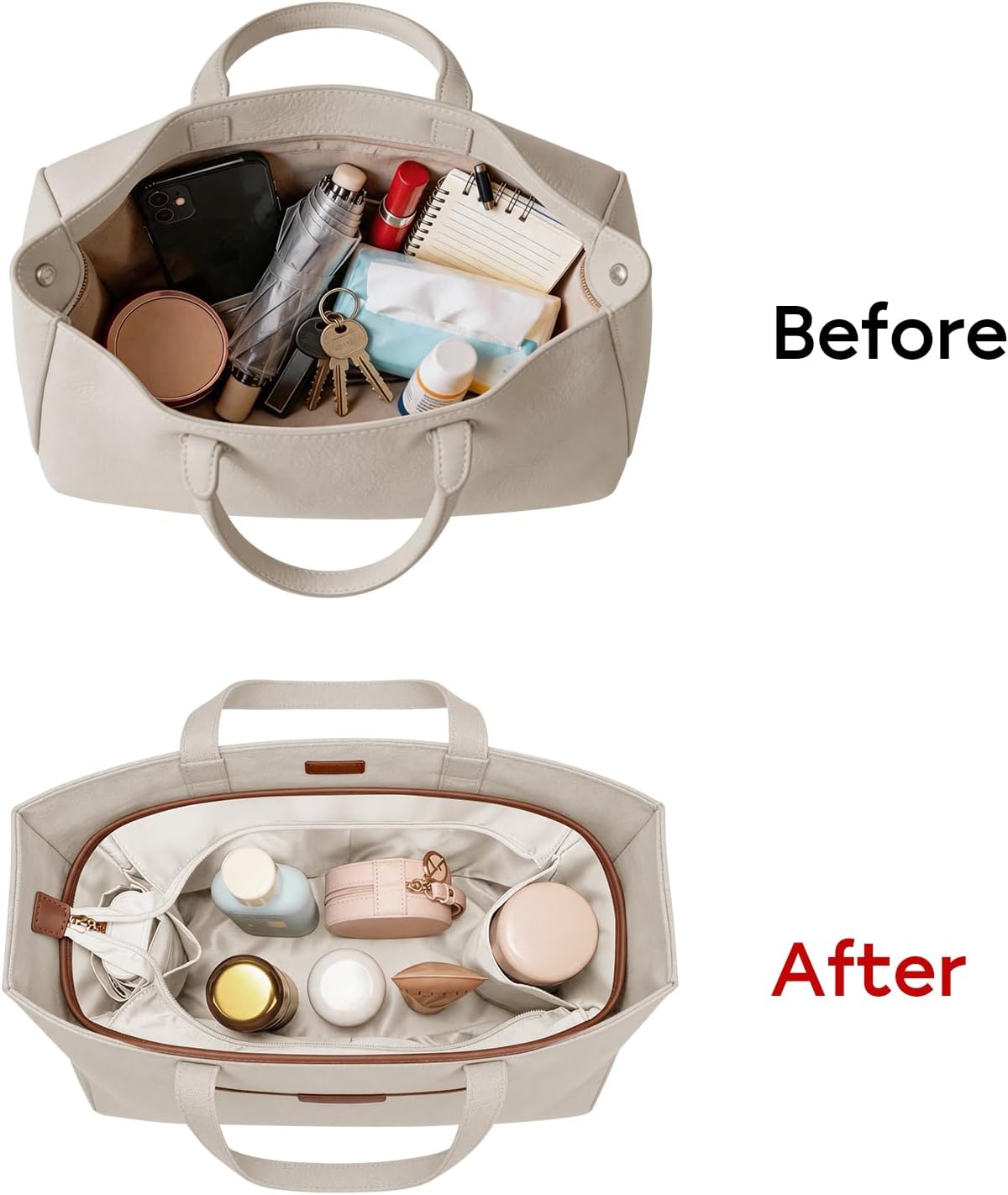 Purse Organizer Insert for Tote Bag, 12.99 Inch Satin Bag Organizer, Multi Pocket Handbag Organizer for Everyday Totes