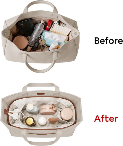 Purse Organizer Insert for Tote Bag, 12.99 Inch Satin Bag Organizer, Multi Pocket Handbag Organizer for Everyday Totes