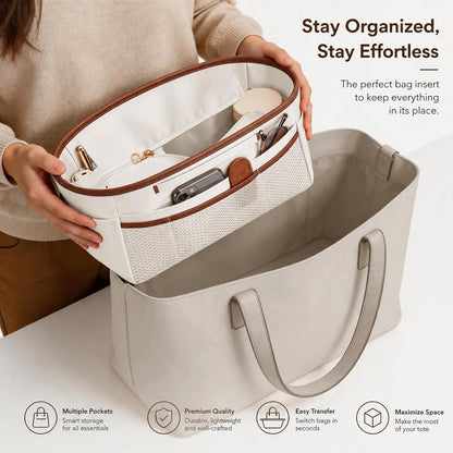 Purse Organizer Insert for Tote Bag, 12.99 Inch Satin Bag Organizer, Multi Pocket Handbag Organizer for Everyday Totes