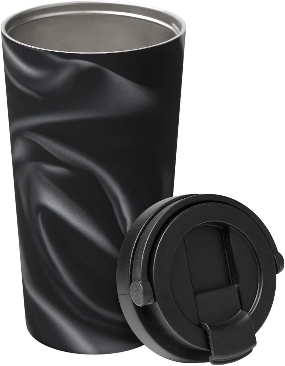 Black silk Wrinkle Insulated Coffee Mug with Lid Spill Proof Travel Coffee Mug for Cold And Hot Drinks Stainless Steel Tumbler Double-Wall Coffee Cup for Keep Hot/Ice Coffee Tea
