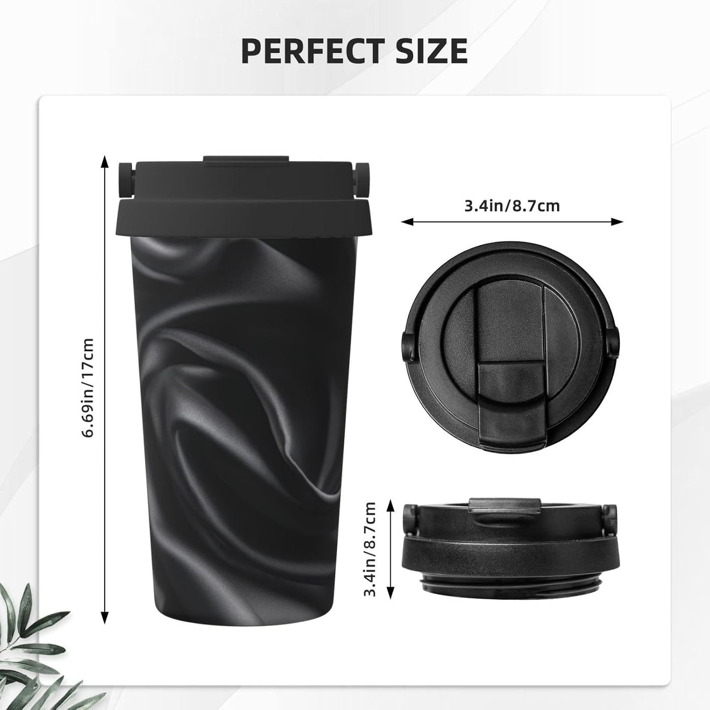 Black silk Wrinkle Insulated Coffee Mug with Lid Spill Proof Travel Coffee Mug for Cold And Hot Drinks Stainless Steel Tumbler Double-Wall Coffee Cup for Keep Hot/Ice Coffee Tea