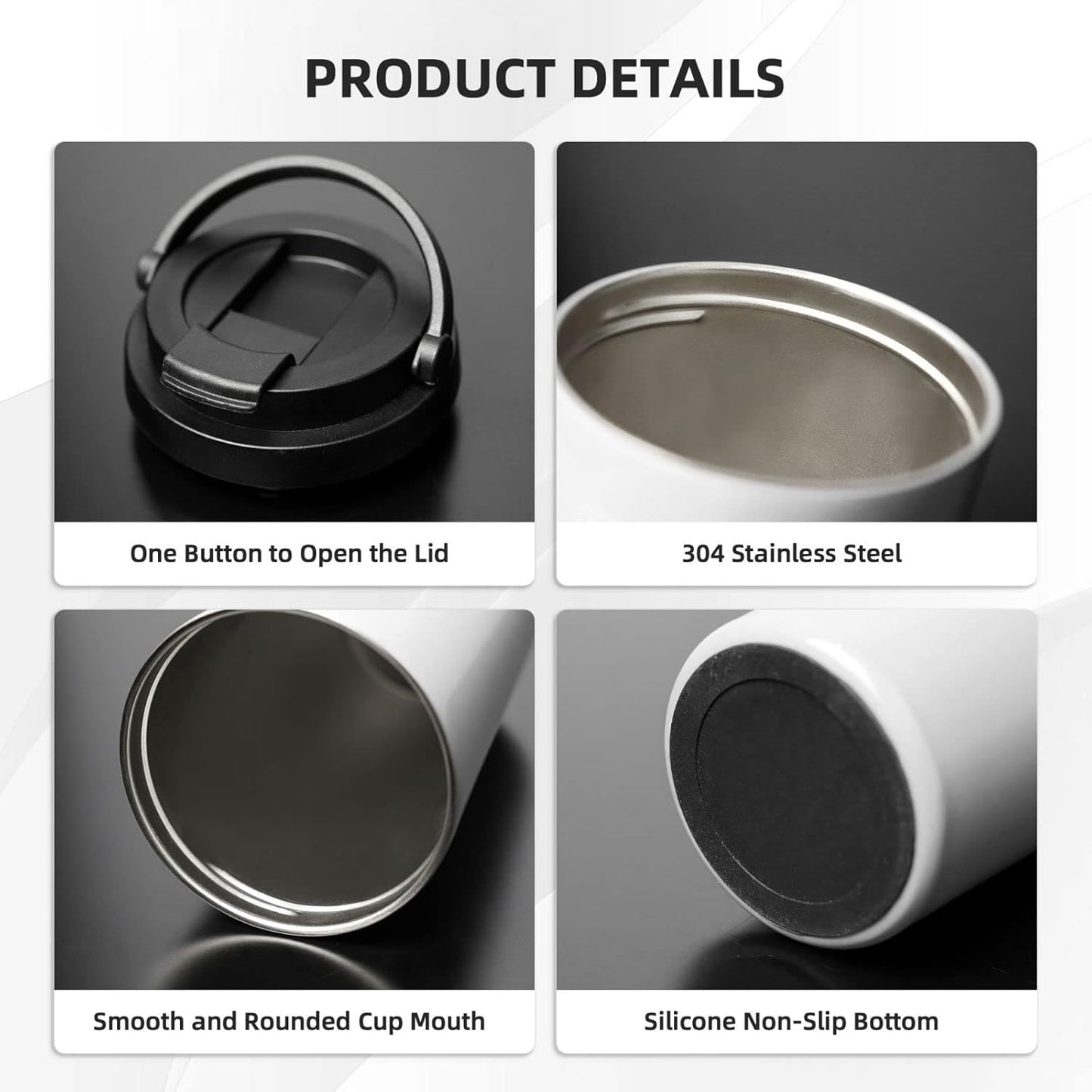 Black silk Wrinkle Insulated Coffee Mug with Lid Spill Proof Travel Coffee Mug for Cold And Hot Drinks Stainless Steel Tumbler Double-Wall Coffee Cup for Keep Hot/Ice Coffee Tea