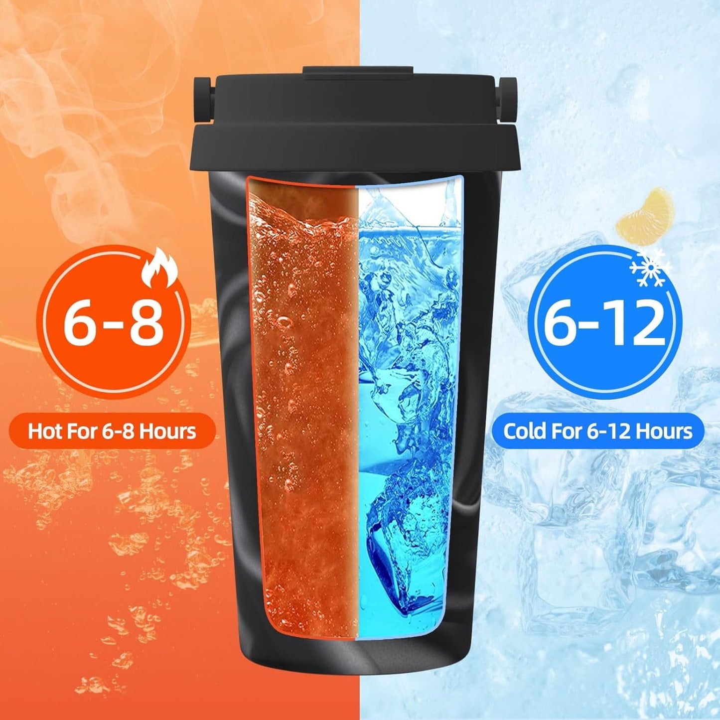 Black silk Wrinkle Insulated Coffee Mug with Lid Spill Proof Travel Coffee Mug for Cold And Hot Drinks Stainless Steel Tumbler Double-Wall Coffee Cup for Keep Hot/Ice Coffee Tea