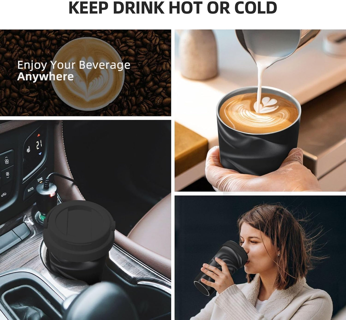 Black silk Wrinkle Insulated Coffee Mug with Lid Spill Proof Travel Coffee Mug for Cold And Hot Drinks Stainless Steel Tumbler Double-Wall Coffee Cup for Keep Hot/Ice Coffee Tea
