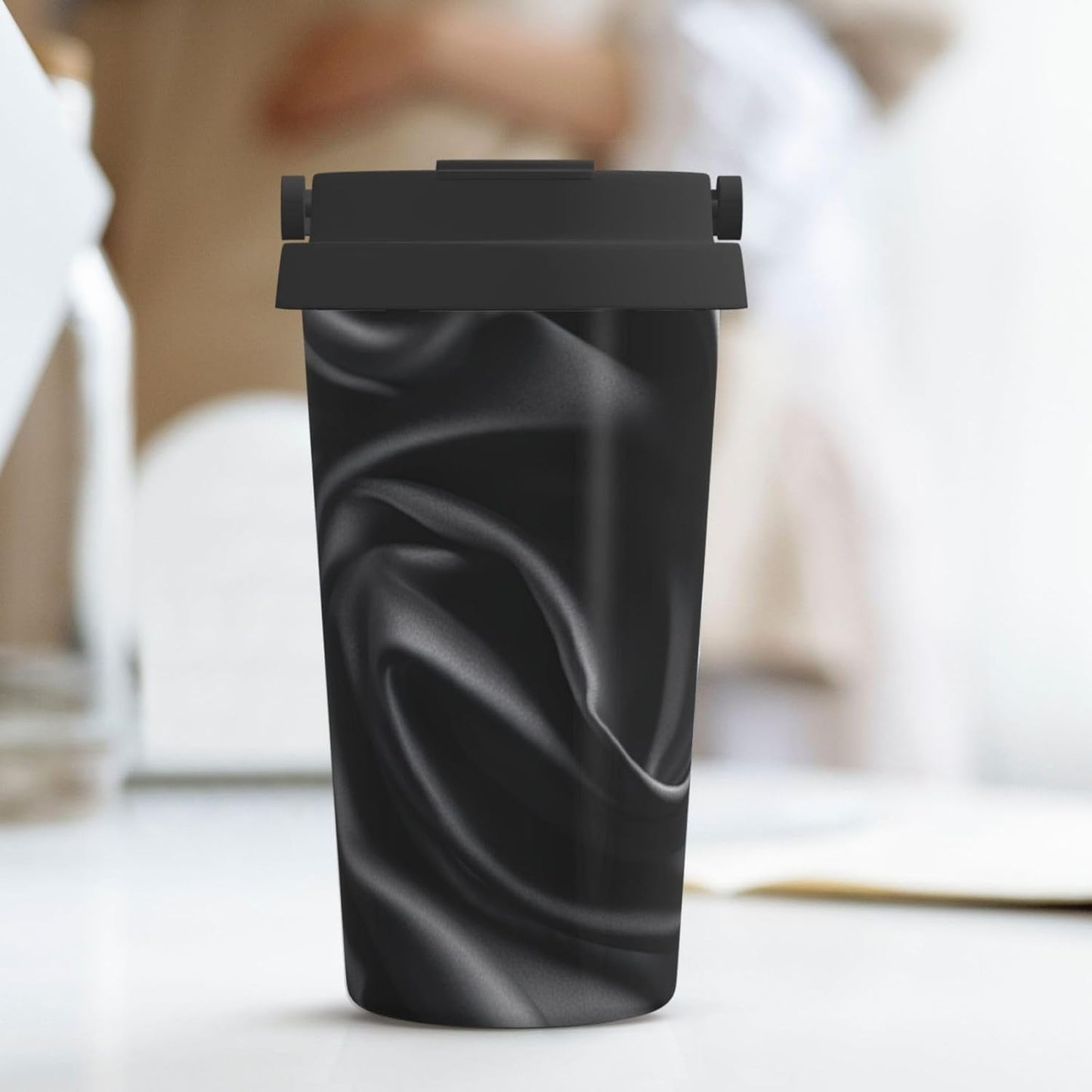 Black silk Wrinkle Insulated Coffee Mug with Lid Spill Proof Travel Coffee Mug for Cold And Hot Drinks Stainless Steel Tumbler Double-Wall Coffee Cup for Keep Hot/Ice Coffee Tea