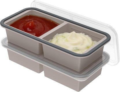 2 Pack Silicone Freezer Tray with Lid Soup Freeze Container Molds Set Soup Ice Cube Tray Kitchen Food Storage for Freezing Sauce, Broth, Rice Bpa Free (2 Pcs_4 Slot_Light Gray)