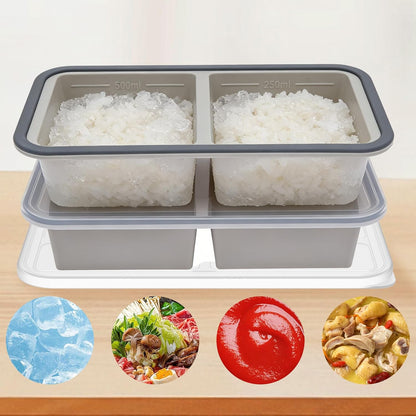 2 Pack Silicone Freezer Tray with Lid Soup Freeze Container Molds Set Soup Ice Cube Tray Kitchen Food Storage for Freezing Sauce, Broth, Rice Bpa Free (2 Pcs_4 Slot_Light Gray)