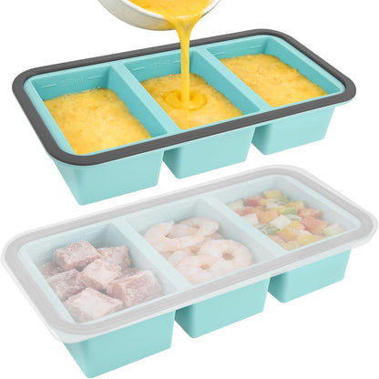 2 Pack Silicone Freezer Tray with Lid Soup Freeze Container Molds Set Soup Ice Cube Tray Kitchen Food Storage for Freezing Sauce, Broth, Rice Bpa Free (2 Pcs_4 Slot_Light Gray)