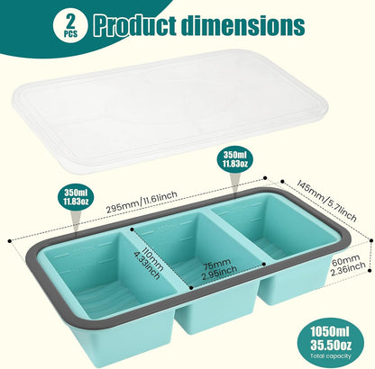 2 Pack Silicone Freezer Tray with Lid Soup Freeze Container Molds Set Soup Ice Cube Tray Kitchen Food Storage for Freezing Sauce, Broth, Rice Bpa Free (2 Pcs_4 Slot_Light Gray)