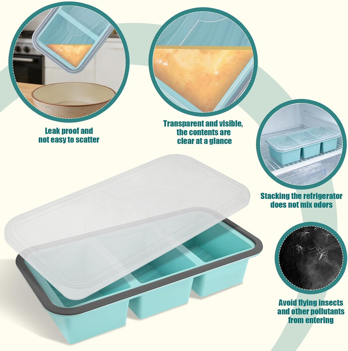 2 Pack Silicone Freezer Tray with Lid Soup Freeze Container Molds Set Soup Ice Cube Tray Kitchen Food Storage for Freezing Sauce, Broth, Rice Bpa Free (2 Pcs_4 Slot_Light Gray)