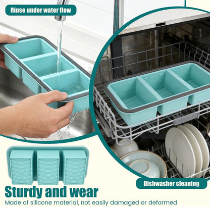 2 Pack Silicone Freezer Tray with Lid Soup Freeze Container Molds Set Soup Ice Cube Tray Kitchen Food Storage for Freezing Sauce, Broth, Rice Bpa Free (2 Pcs_4 Slot_Light Gray)