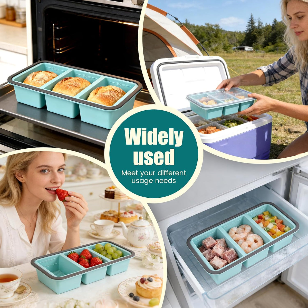 2 Pack Silicone Freezer Tray with Lid Soup Freeze Container Molds Set Soup Ice Cube Tray Kitchen Food Storage for Freezing Sauce, Broth, Rice Bpa Free (2 Pcs_4 Slot_Light Gray)