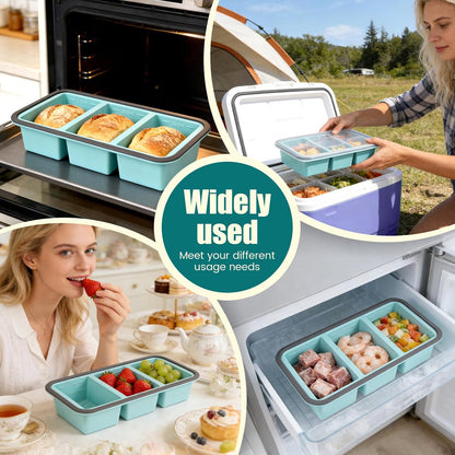 2 Pack Silicone Freezer Tray with Lid Soup Freeze Container Molds Set Soup Ice Cube Tray Kitchen Food Storage for Freezing Sauce, Broth, Rice Bpa Free (2 Pcs_4 Slot_Light Gray)