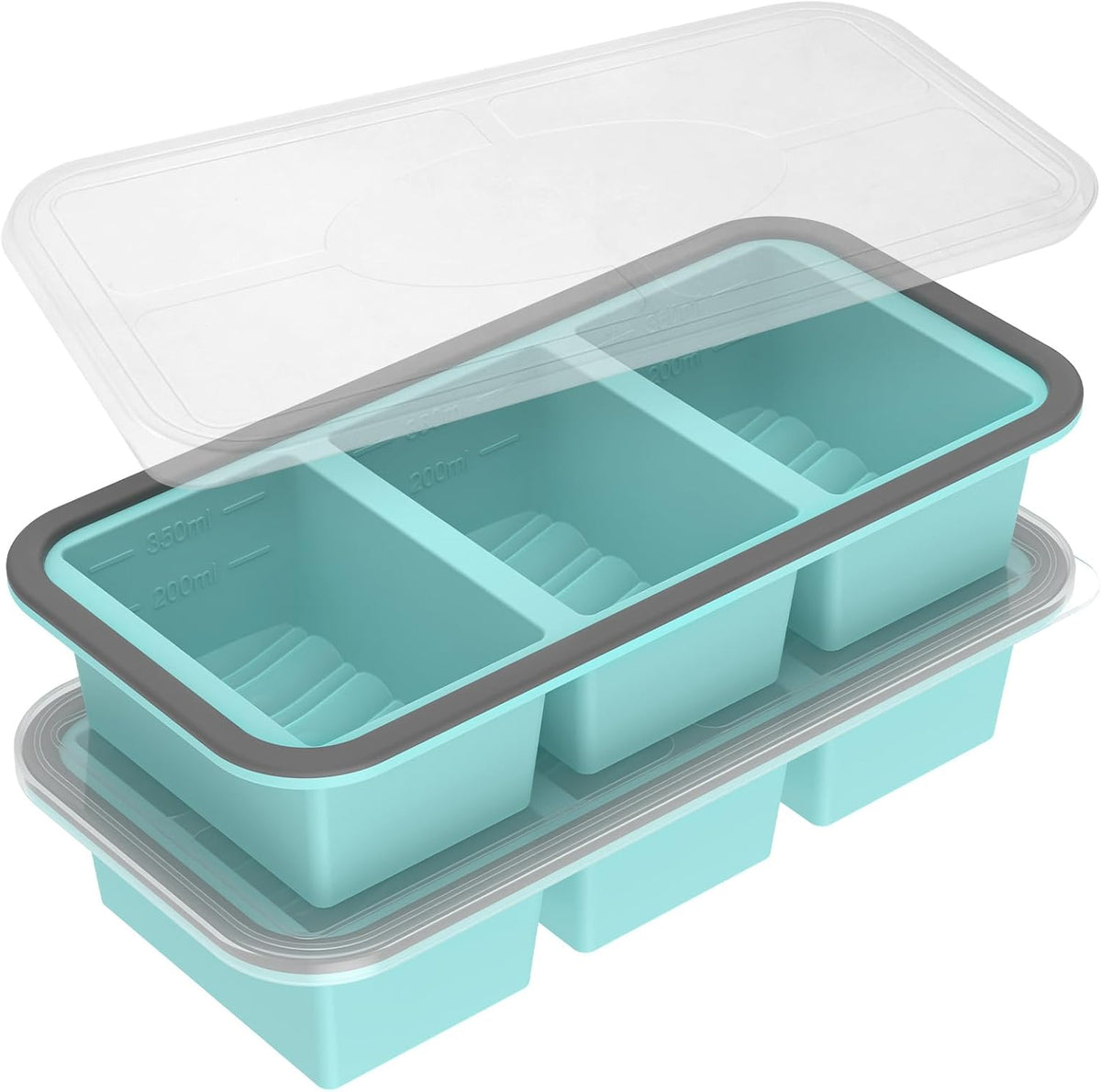 2 Pack Silicone Freezer Tray with Lid Soup Freeze Container Molds Set Soup Ice Cube Tray Kitchen Food Storage for Freezing Sauce, Broth, Rice Bpa Free (2 Pcs_4 Slot_Light Gray)