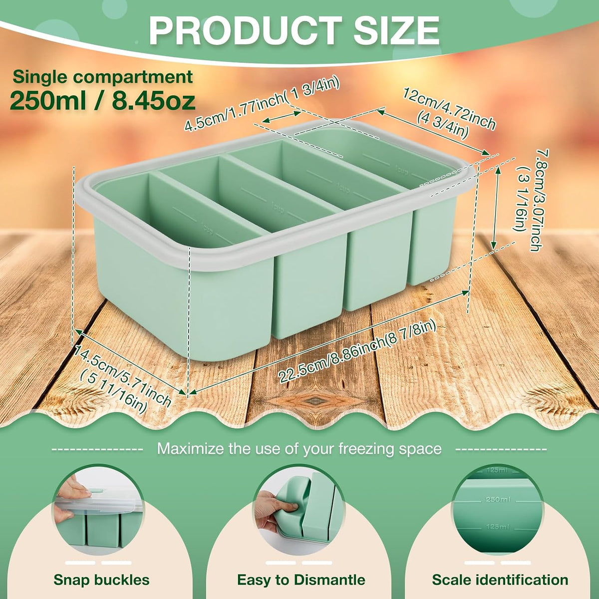 2 Pack Silicone Freezer Tray with Lid Soup Freeze Container Molds Set Soup Ice Cube Tray Kitchen Food Storage for Freezing Sauce, Broth, Rice Bpa Free (2 Pcs_4 Slot_Light Gray)