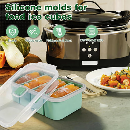2 Pack Silicone Freezer Tray with Lid Soup Freeze Container Molds Set Soup Ice Cube Tray Kitchen Food Storage for Freezing Sauce, Broth, Rice Bpa Free (2 Pcs_4 Slot_Light Gray)